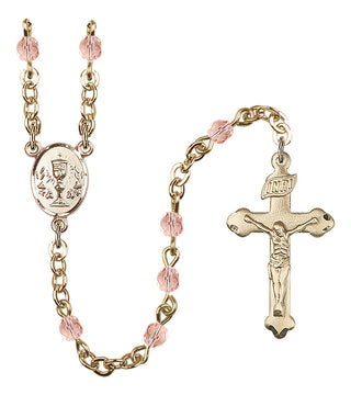 Silver Plated 4mm Fire Polished Scapular Rosary in Light Rose