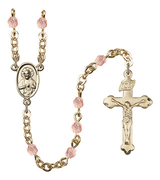 Gold Plated 4mm Fire Polished Scapular Rosary in Light Rose