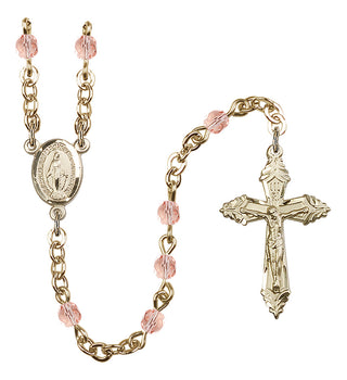 Gold Plated 4mm Fire Polished Miraculous Rosary in Light Rose