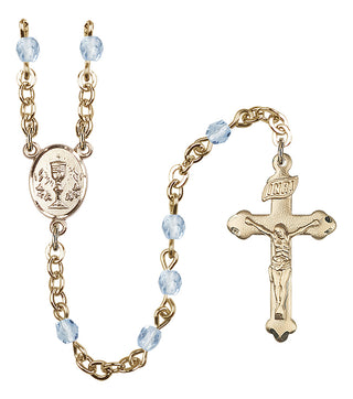 Silver Plated 4mm Fire Polished Scapular Rosary in Light Sapphire