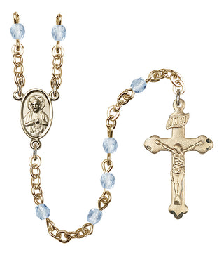 Gold Plated 4mm Fire Polished Scapular Rosary in Light Sapphire