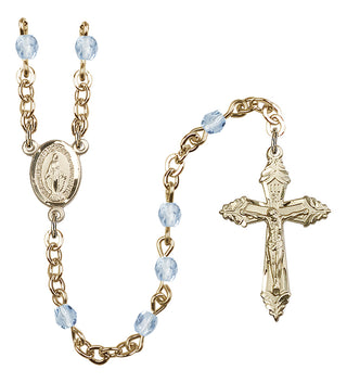 Gold Plated 4mm Fire Polished Miraculous Rosary in Light Sapphire