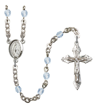 Silver Plated 4mm Fire Polished Miraculous Rosary in Light Sapphire