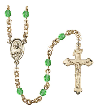 Gold Plated 4mm Fire Polished Scapular Rosary in Peridot