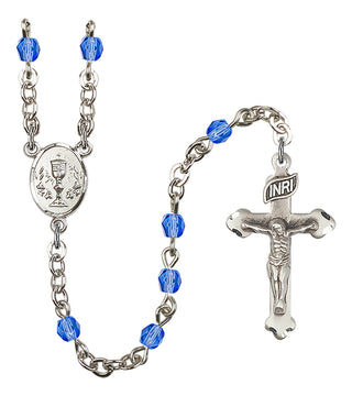 Gold Plated 4mm Fire Polished Scapular Rosary in Sapphire