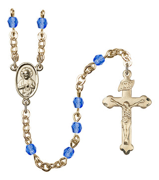 Gold Plated 4mm Fire Polished Scapular Rosary in Sapphire