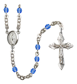 Silver Plated 4mm Fire Polished Miraculous Rosary in Sapphire