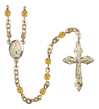 Gold Plated 4mm Fire Polished Miraculous Rosary in Topaz