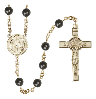 14 Karat Gold-Filled 7mm Black Saint Benedict Rosary