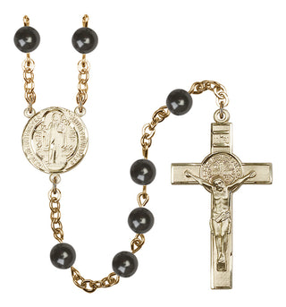 Gold Plated 7mm Black Saint Benedict Rosary