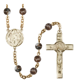 Gold Plated 7mm Black Saint Benedict Rosary