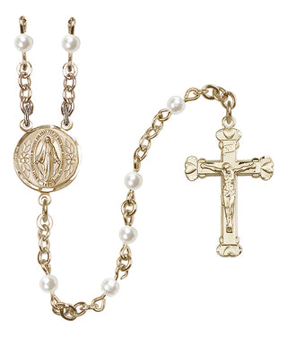 14 Karat Gold-Filled 4mm White, Faux Pearl Miraculous Rosary