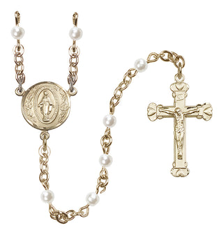 14 Karat Gold 4mm White, Faux Pearl Miraculous Rosary