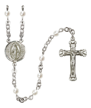 Sterling Silver 4mm White, Faux Pearl Miraculous Rosary