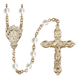 14 Karat Gold 6mm Faux Pearl Miraculous Rosary