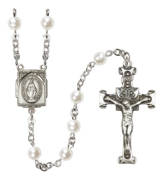 Sterling Silver 6mm White, Faux Pearl Miraculous Rosary