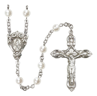 Sterling Silver 6mm Faux Pearl Miraculous Rosary
