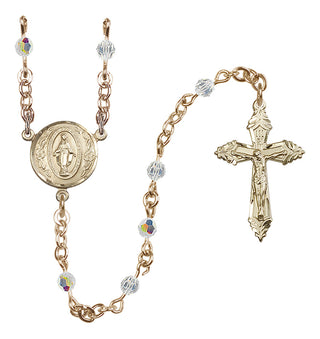 Gold Plated 4mm Austrian Crystal Miraculous Rosary with Aurora Borealis in Crystal