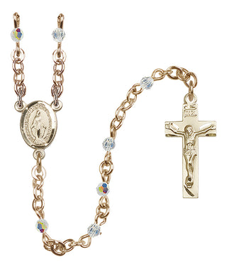Gold Plated 3mm Austrian Crystal Miraculous Rosary with Aurora Borealis in Crystal
