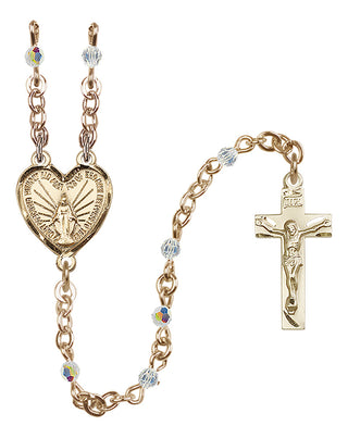 Gold Plated 3mm Austrian Crystal Miraculous Heart Rosary with Aurora Borealis in Crystal