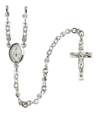 Silver Plated 3mm Austrian Crystal Miraculous Rosary with Aurora Borealis in Crystal