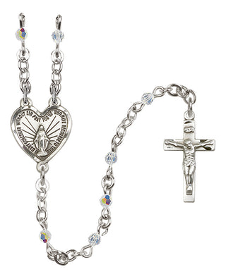 Silver Plated 3mm Austrian Crystal Miraculous Heart Rosary with Aurora Borealis in Crystal
