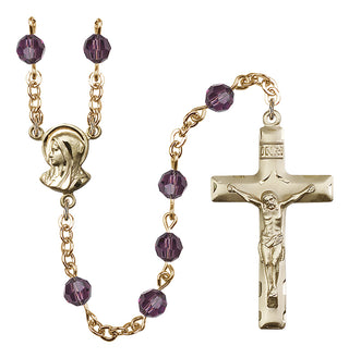 Gold Plated 6mm Austrian Crystal Madonnna Mary Rosary in Amethyst