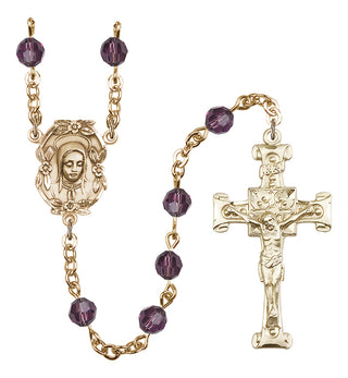 Gold Plated 6mm Austrian Crystal Madonnna Mary Rosary in Amethyst