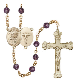 Gold Plated 6mm Austrian Crystal Saint Agatha / Nurse Rosary in Amethyst