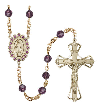 Gold Plated 6mm Austrian Crystal Miraculous Birthstone Rosary in Amethyst