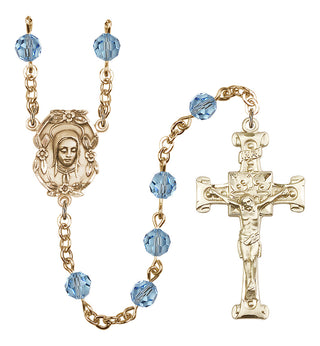 Gold Plated 6mm Austrian Crystal Madonnna Mary Rosary in Aqua