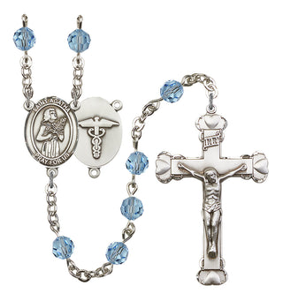 Silver Plated 6mm Austrian Crystal Saint Agatha / Nurse Rosary in Aqua