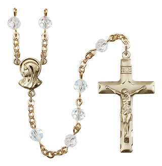 Gold Plated 6mm Austrian Crystal Madonnna Mary Rosary in Crystal