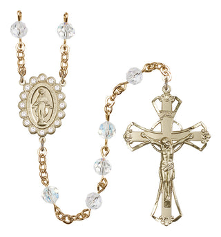 Gold Plated 6mm Austrian Crystal Miraculous Birthstone Rosary in Crystal