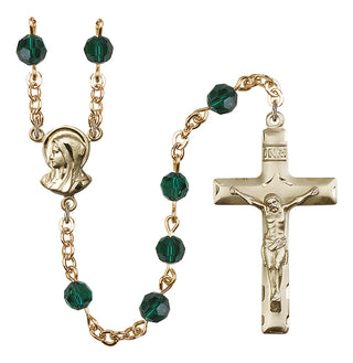 Gold Plated 6mm Austrian Crystal Madonnna Mary Rosary in Emerald