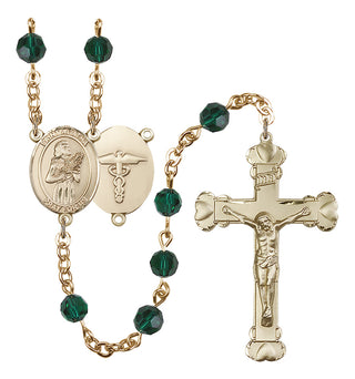 Gold Plated 6mm Austrian Crystal Saint Agatha / Nurse Rosary in Emerald