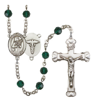 Silver Plated 6mm Austrian Crystal Saint Agatha / Nurse Rosary in Emerald