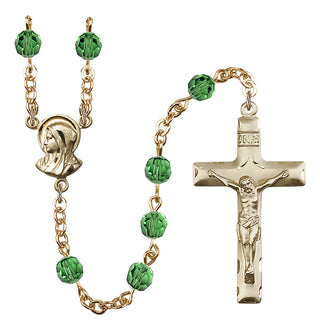 Gold Plated 6mm Austrian Crystal Madonnna Mary Rosary in Erinite