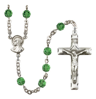 Silver Plated 6mm Austrian Crystal Madonnna Mary Rosary in Erinite