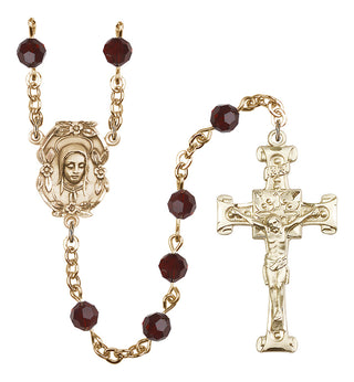 Gold Plated 6mm Austrian Crystal Madonnna Mary Rosary in Garnet