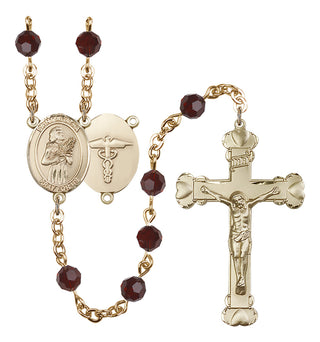 Gold Plated 6mm Austrian Crystal Saint Agatha / Nurse Rosary in Garnet
