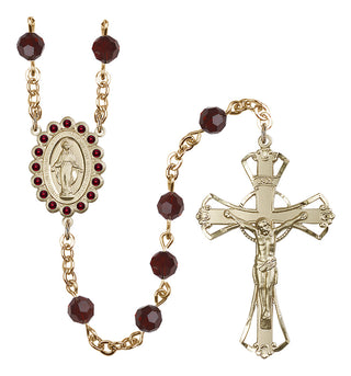 Gold Plated 6mm Austrian Crystal Miraculous Birthstone Rosary in Garnet