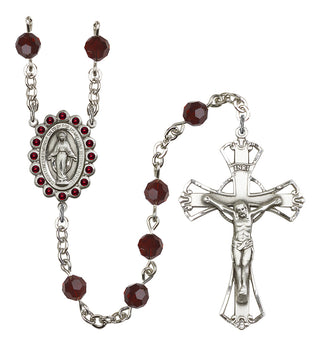 Silver Plated 6mm Austrian Crystal Miraculous Birthstone Rosary in Garnet