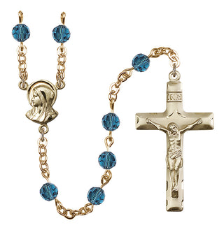 Gold Plated 6mm Austrian Crystal Madonnna Mary Rosary in Indocolite