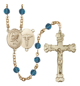 Gold Plated 6mm Austrian Crystal Saint Agatha / Nurse Rosary in Indicolite