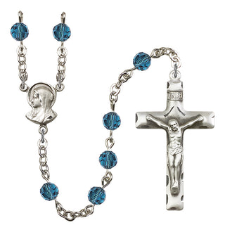 Silver Plated 6mm Austrian Crystal Madonnna Mary Rosary in Indocolite