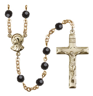 Gold Plated 6mm Austrian Crystal Madonnna Mary Rosary in Jet