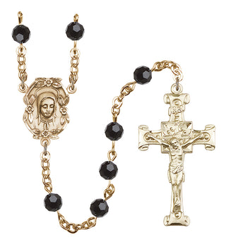 Gold Plated 6mm Austrian Crystal Madonnna Mary Rosary in Jet
