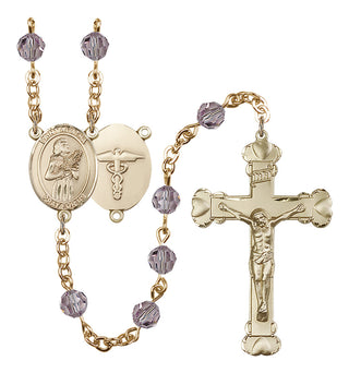 Gold Plated 6mm Austrian Crystal Saint Agatha / Nurse Rosary in Light Amethyst