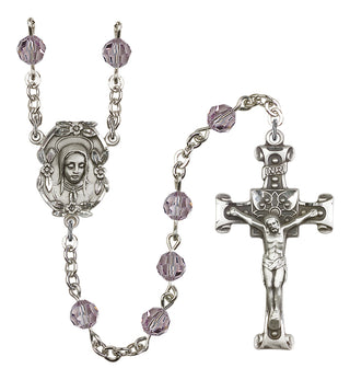 Silver Plated 6mm Austrian Crystal Madonnna Mary Rosary in Light Amethyst